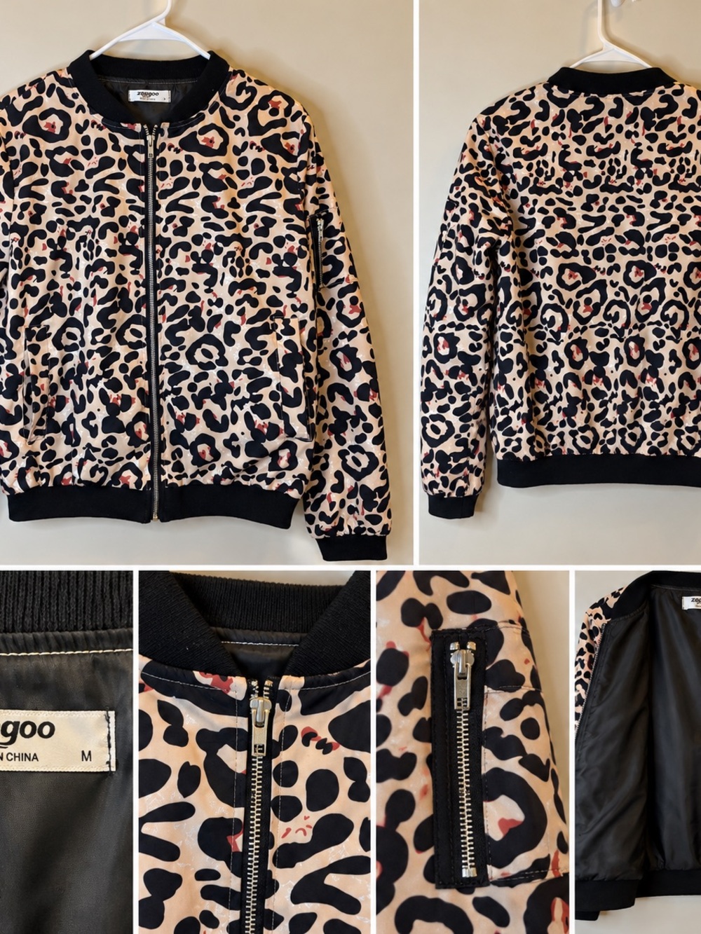 zeagoo womenLeopard Print Puffer Jacket in Pink and Black
